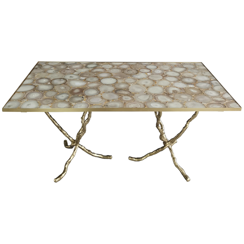 Обеденный стол Agate Design Beige Gold Dining Table Золотой Бежевый Бежево-серый Обеденный стол Agate Design Beige Gold Dining Table Золотой Бежевый Бежево-серый в Грозном | Loft Concept