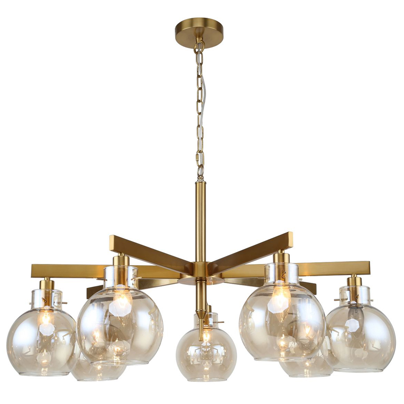 Люстра с плафонами коньячного цвета Carmella Globe Brass Латунь Коньяк Люстра с плафонами коньячного цвета Carmella Globe Brass Латунь Коньяк в Грозном | Loft Concept