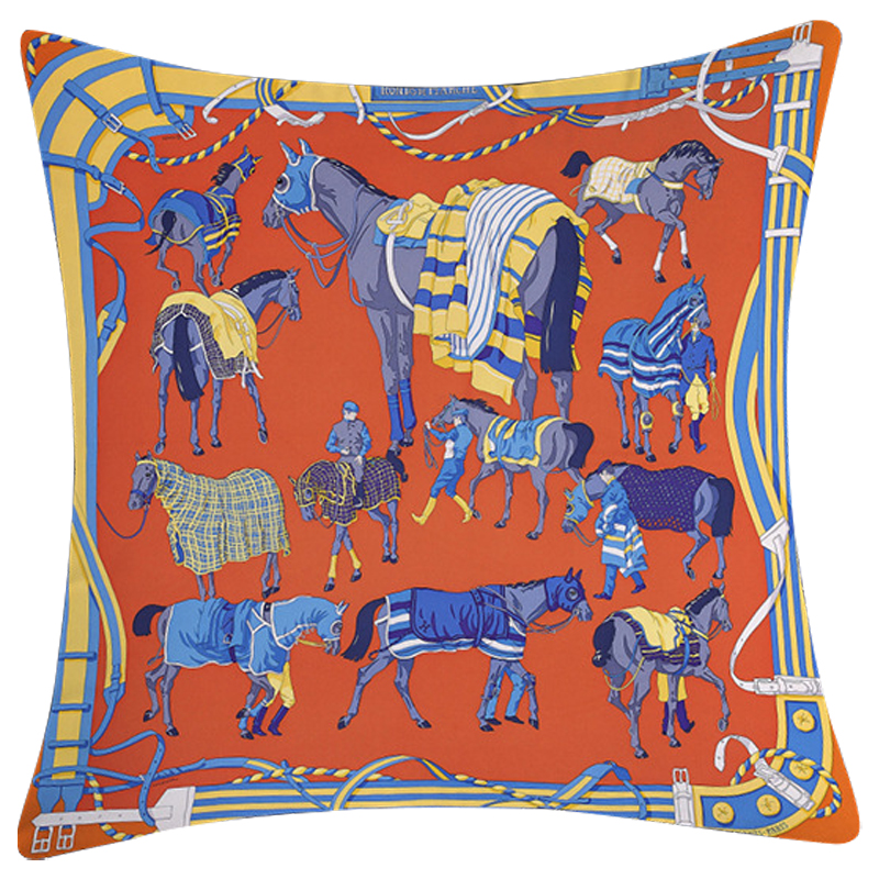 Декоративная подушка Hermes Horse 114 Оранжевый Синий Желтый Декоративная подушка Hermes Horse 114 Оранжевый Синий Желтый в Грозном | Loft Concept