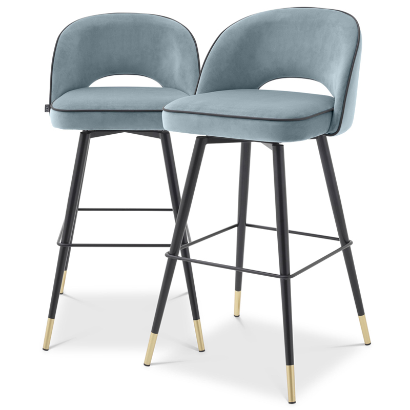 Комплект барных стульев Eichholtz Bar Stool Cliff set of 2 blue Черный Латунь Голубой пастельный в Грозном | Loft Concept 