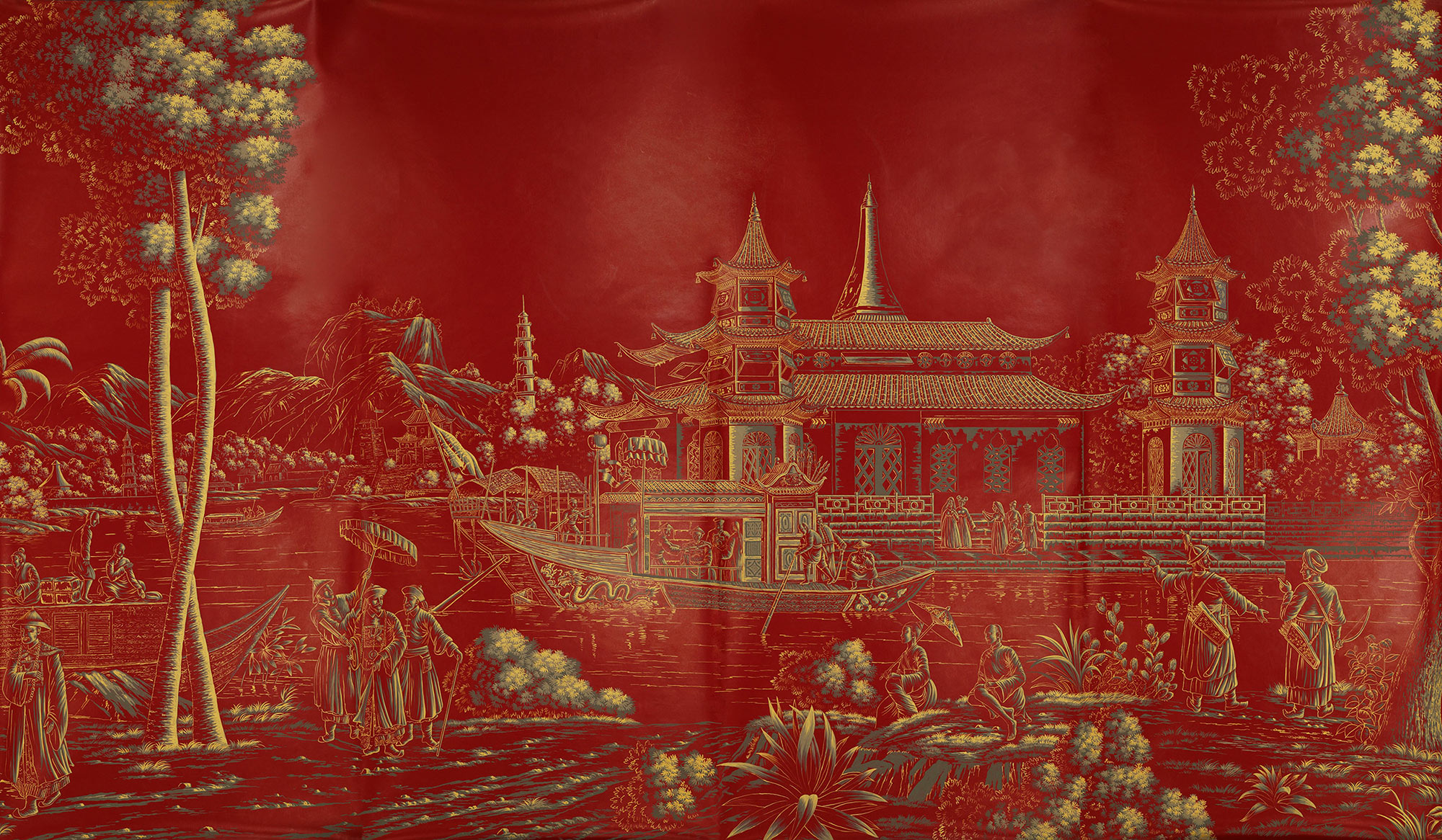 Обои ручная роспись Procession Chinoise Gold Outline on Scarlet Lady dyed paper with lacquered finish Обои ручная роспись Procession Chinoise Gold Outline on Scarlet Lady dyed paper with lacquered finish - постер Loft-Concept в Грозном