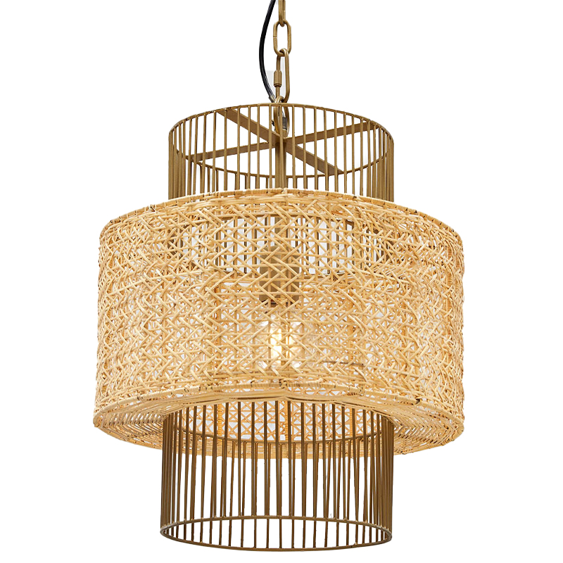 Люстра с плафоном из ротанга Raquel Wicker Chandelier Древесина Золотой Люстра с плафоном из ротанга Raquel Wicker Chandelier Древесина Золотой в Грозном | Loft Concept