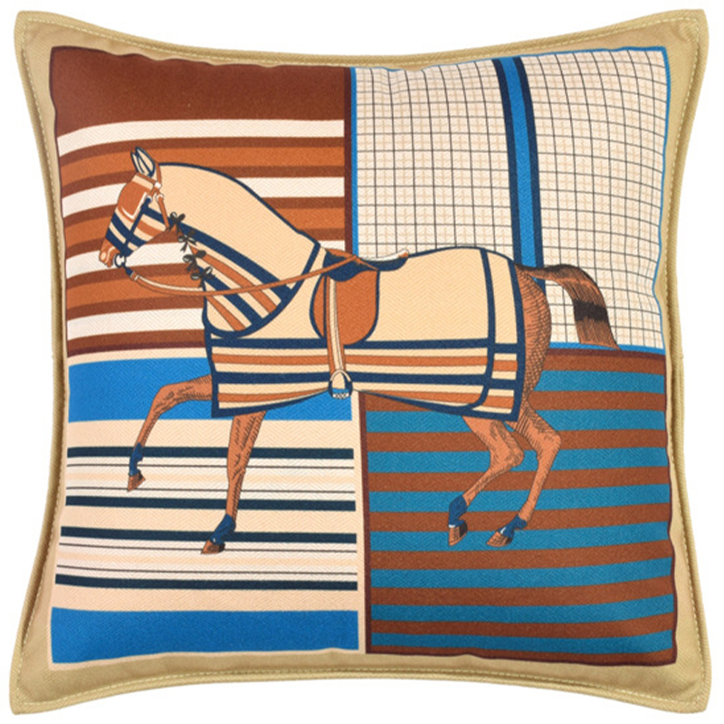 Декоративная подушка Hermes Horse 43 Бежевый Коричневый Синий Мульти Декоративная подушка Hermes Horse 43 Бежевый Коричневый Синий Мульти в Грозном | Loft Concept
