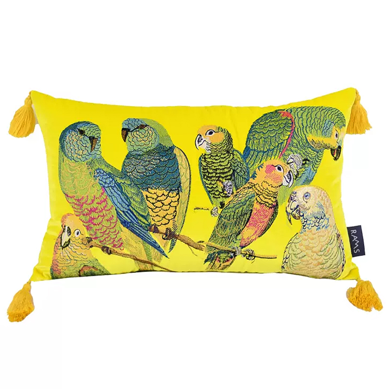 Декоративная подушка с вышивкой Embroidery Parrots Long Pillow Yellow Желтый Мульти Декоративная подушка с вышивкой Embroidery Parrots Long Pillow Yellow Желтый Мульти в Грозном | Loft Concept