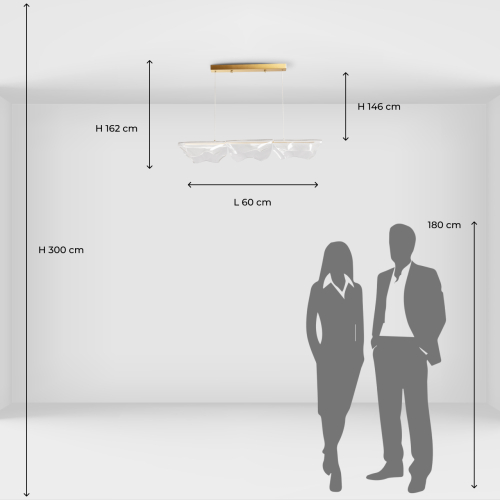 Люстра линейная с 3-мя белыми волнистыми плафонами Wave Line в Грозном