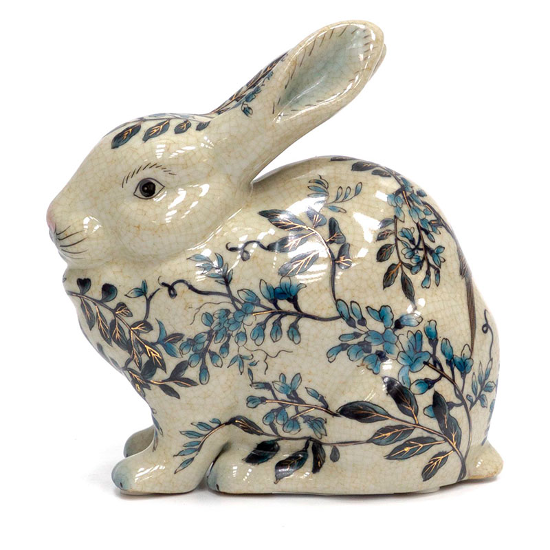 Статуэтка фарфоровая Заяц белая с орнаментом Bunny Белый Синий Статуэтка фарфоровая Заяц белая с орнаментом Bunny Белый Синий в Грозном | Loft Concept