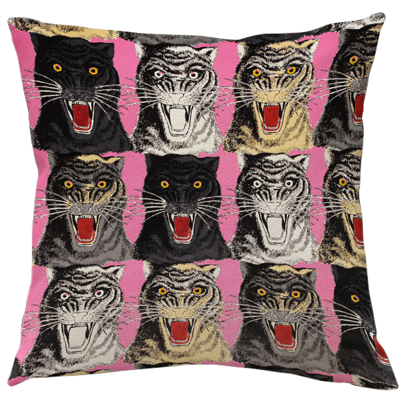 Декоративная подушка Стиль Gucci Panthers Pink Мульти Розовый Декоративная подушка Стиль Gucci Panthers Pink Мульти Розовый в Грозном | Loft Concept