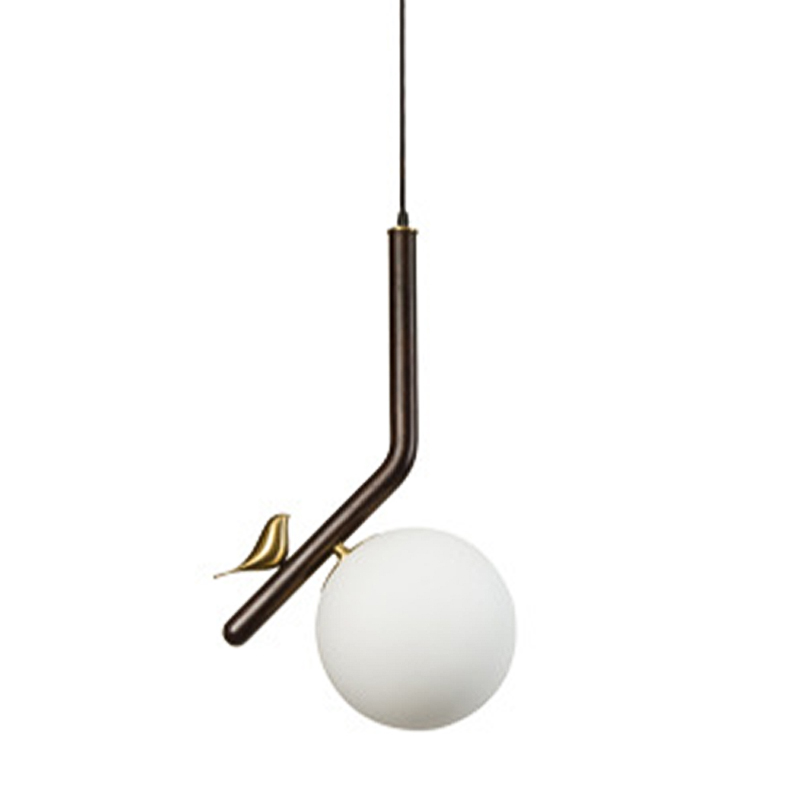 Подвесной светильник с птичкой Bird Wood Hanging Lamp Белое матовое стекло Коричневый Латунь Подвесной светильник с птичкой Bird Wood Hanging Lamp Белое матовое стекло Коричневый Латунь в Грозном | Loft Concept