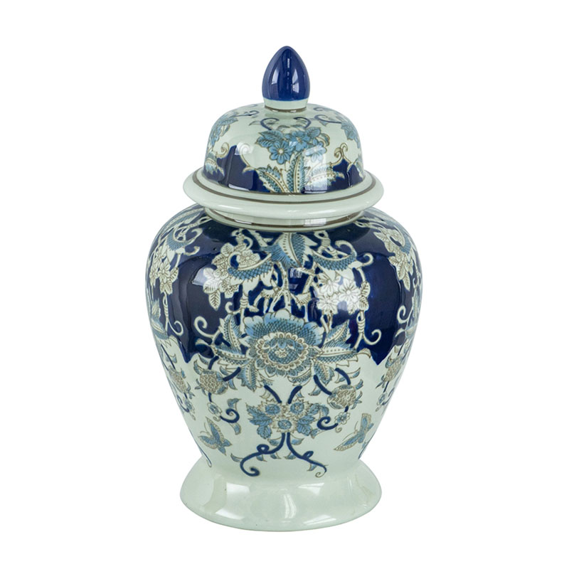 Ваза с крышкой Blue & White Ornament Vase 42 Белый Синий Ваза с крышкой Blue & White Ornament Vase 42 Белый Синий в Грозном | Loft Concept