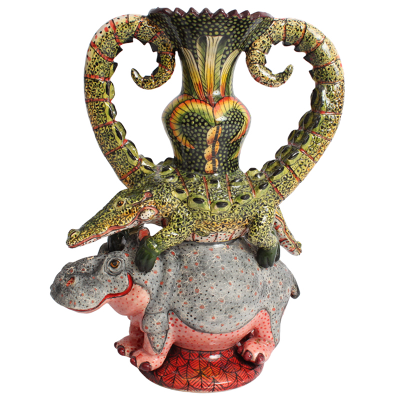 Ваза Бегемот и Крокодил Crocodile and Hippo Vase Серый Розовый Зеленый Ваза Бегемот и Крокодил Crocodile and Hippo Vase Серый Розовый Зеленый в Грозном | Loft Concept