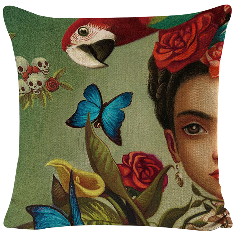 Декоративная подушка Frida Kahlo 9 Зеленый смок Мульти Декоративная подушка Frida Kahlo 9 Зеленый смок Мульти в Грозном | Loft Concept