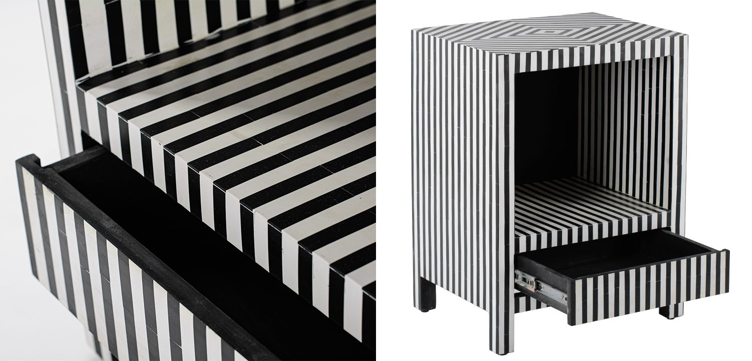 Тумбочка Black&white large storage Indian Bone Inlay nightstand - фото №1