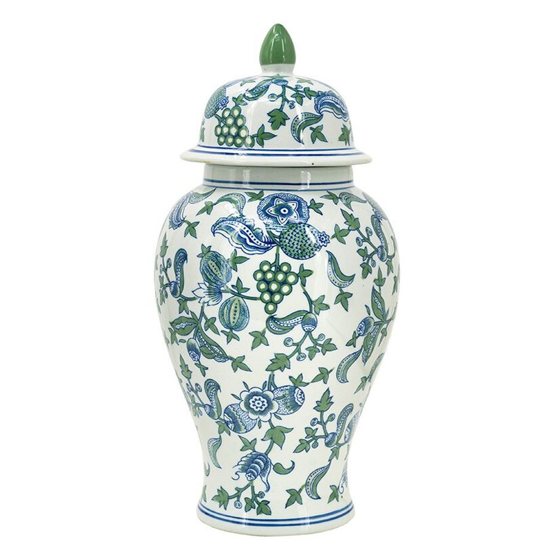 Ваза с крышкой и зелено-голубым рисунком на белом фоне 51 см Blue & White Ornament Белый Синий Ваза с крышкой и зелено-голубым рисунком на белом фоне 51 см Blue & White Ornament Белый Синий в Грозном | Loft Concept