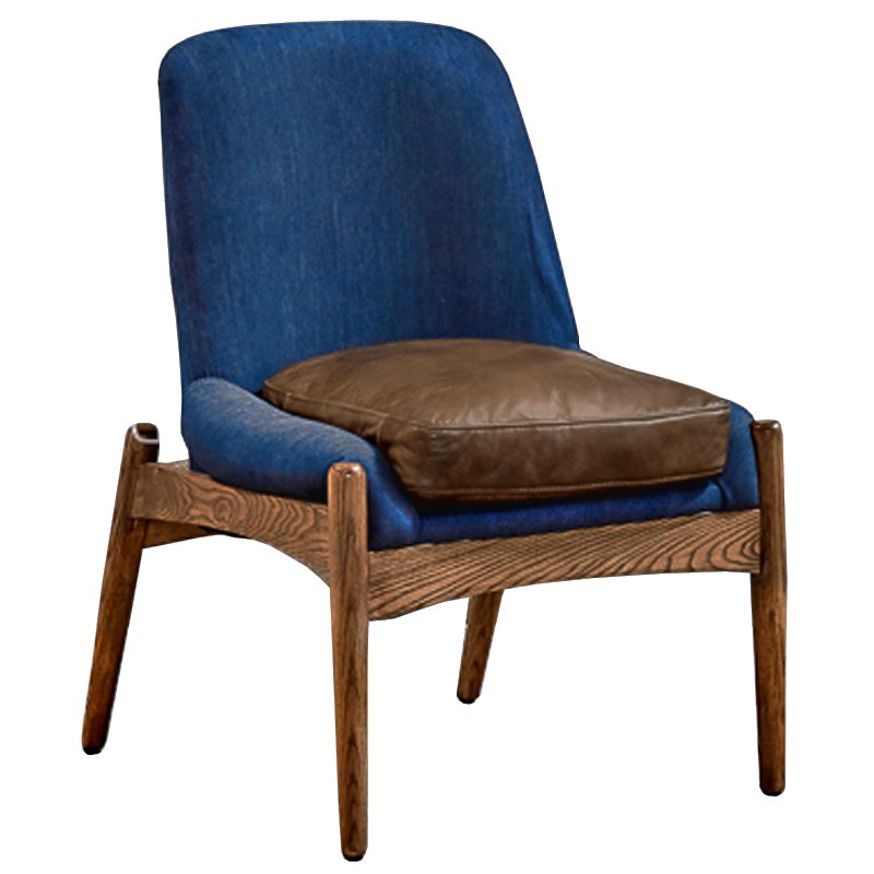 Кресло NAXOS CHAIR BLUE Leather and linen Синий Дерево Табак Кресло NAXOS CHAIR BLUE Leather and linen Синий Дерево Табак в Грозном | Loft Concept