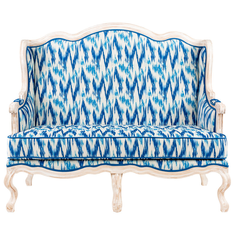 Двухместный диван с голубым узором Ikat Pattern Белый Голубой Двухместный диван с голубым узором Ikat Pattern Белый Голубой в Грозном | Loft Concept