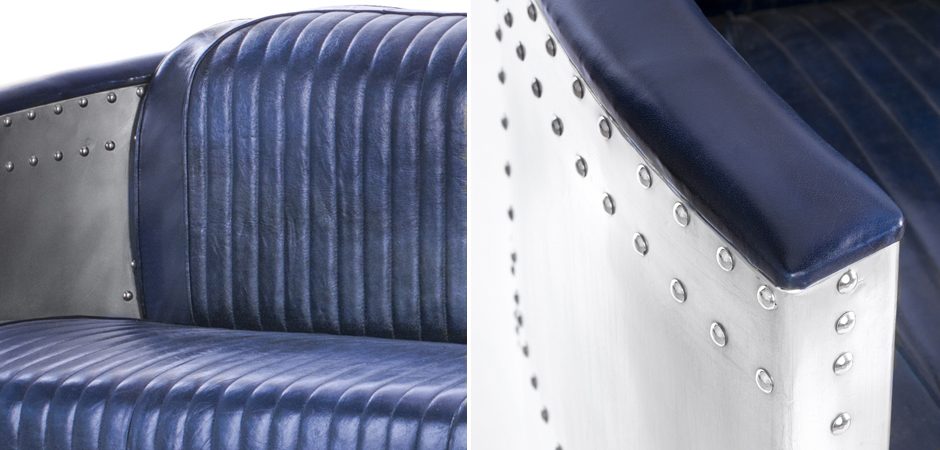 Диван Авиатор Sofa 2 seat синяя кожа Диван Авиатор Sofa 2 seat синяя кожа - Loft-Concept в Грозном