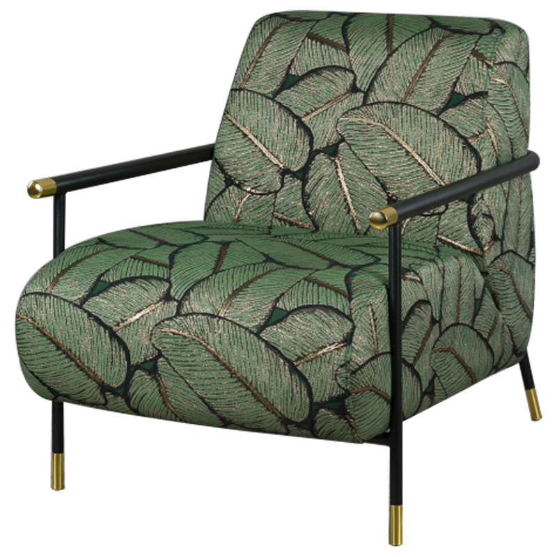 Кресло с Цветным принтом Листья Foliage Armchair Green Зеленый Черный Кресло с Цветным принтом Листья Foliage Armchair Green Зеленый Черный в Грозном | Loft Concept