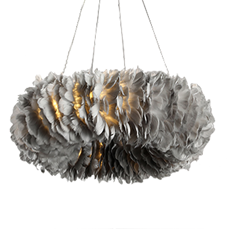 Люстра Кольцо из перьев Plumage Grey Серый Люстра Кольцо из перьев Plumage Grey Серый в Грозном | Loft Concept