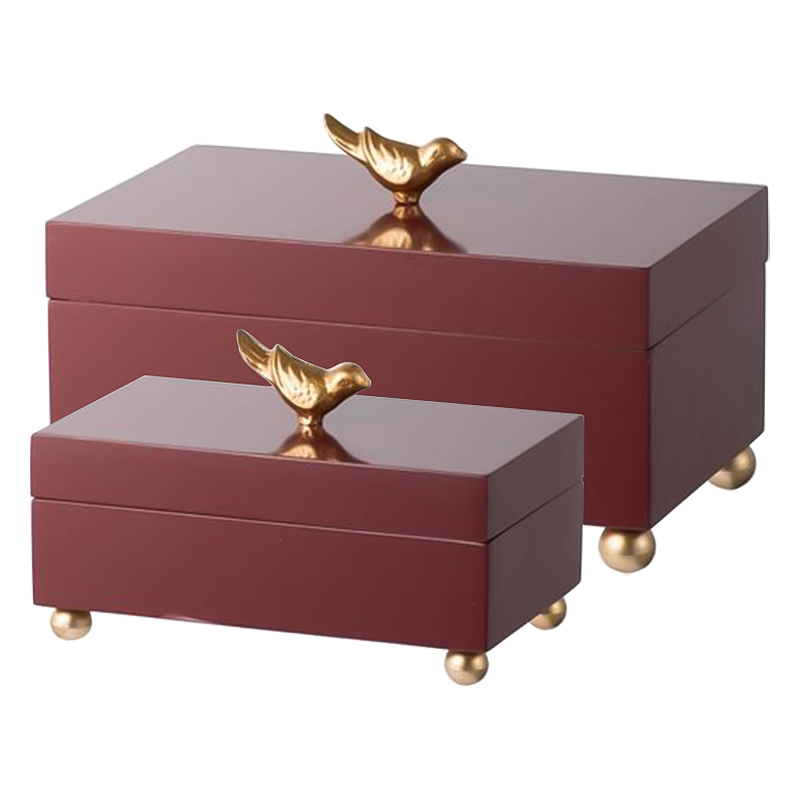 Комплект шкатулок Red Box Golden Birds Бургундский красный Золотой Комплект шкатулок Red Box Golden Birds Бургундский красный Золотой в Грозном | Loft Concept