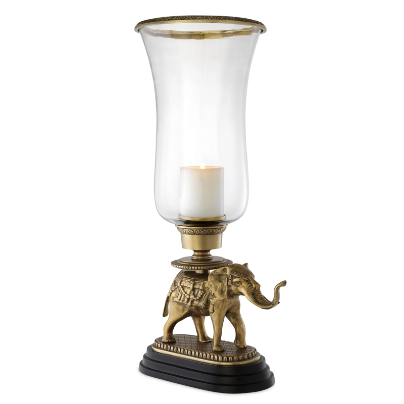 Подсвечник Eichholtz Hurricane Elephant Винтажная латунь Черный Прозрачный Подсвечник Eichholtz Hurricane Elephant Винтажная латунь Черный Прозрачный в Грозном | Loft Concept