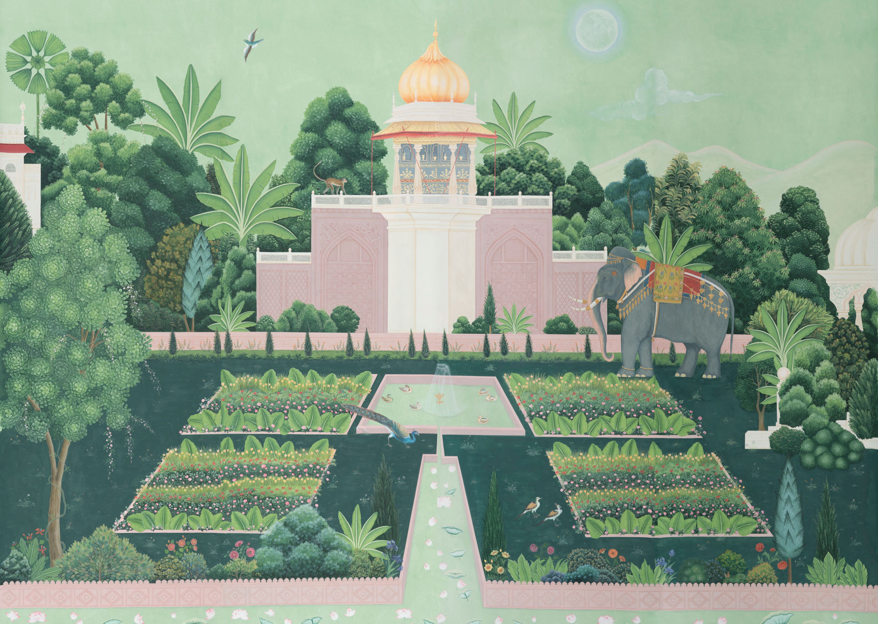 Обои ручная роспись Mahal Garden Original colourway on blue painted Xuan paper Обои ручная роспись Mahal Garden Original colourway on blue painted Xuan paper - постер Loft-Concept в Грозном