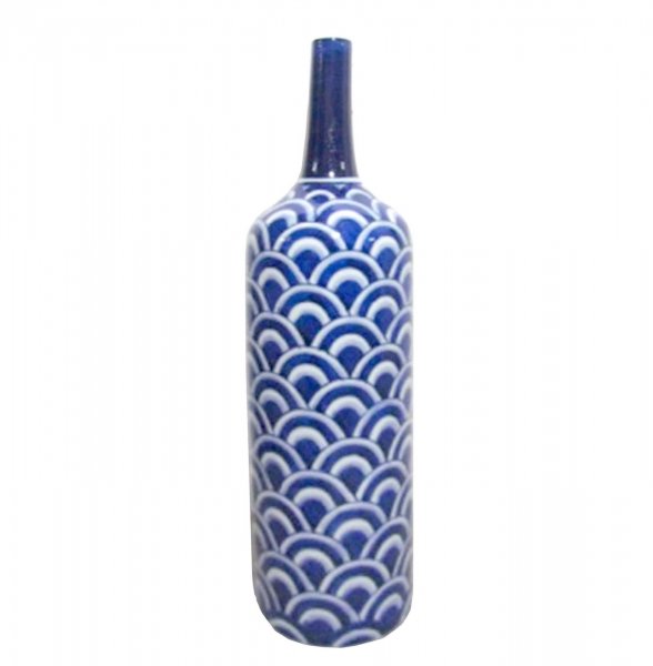 Ваза-бутылка blue & white ornament Scales Белый Синий Ваза-бутылка blue & white ornament Scales Белый Синий в Грозном | Loft Concept