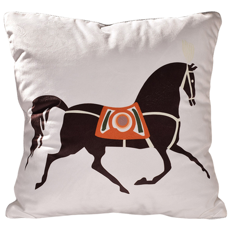 Декоративная подушка Hermes Horse 78 Белый Коричневый Оранжевый Декоративная подушка Hermes Horse 78 Белый Коричневый Оранжевый в Грозном | Loft Concept
