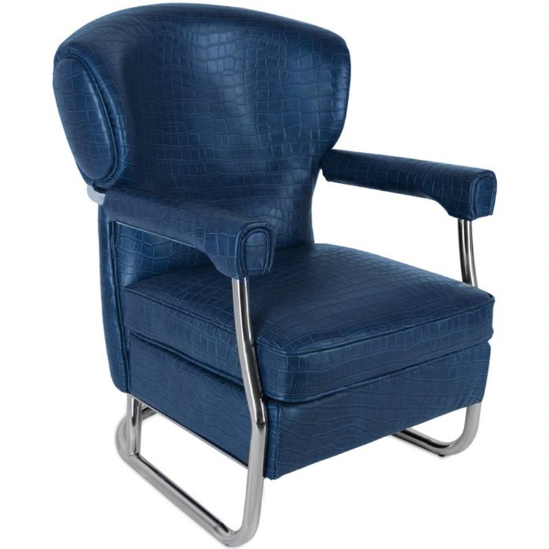 Кресло Eggert Armchair blue leather Синий Хром Кресло Eggert Armchair blue leather Синий Хром в Грозном | Loft Concept