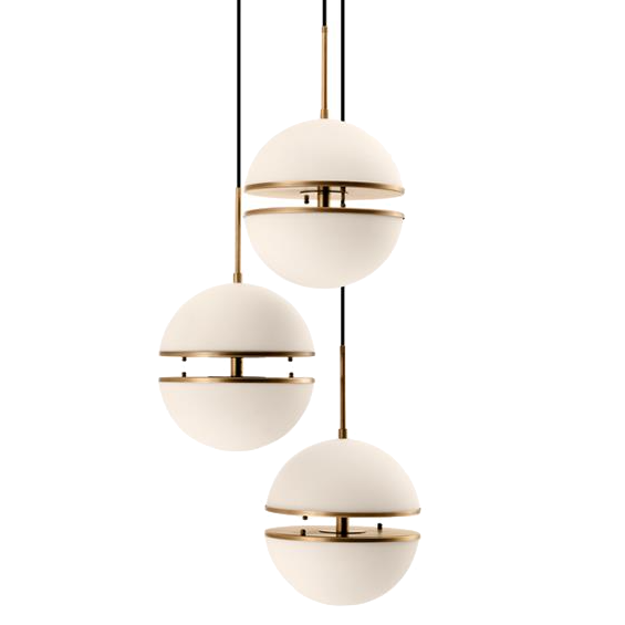 Люстра Hanging Lamp Spiridon Triple Латунь Античная полированная Белый Люстра Hanging Lamp Spiridon Triple Латунь Античная полированная Белый в Грозном | Loft Concept