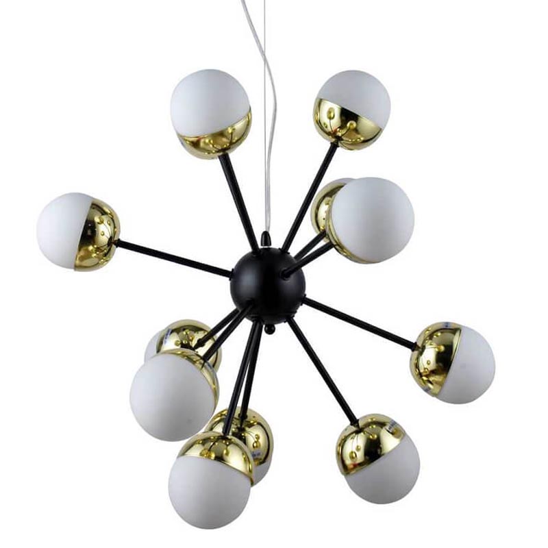 Люстра Sputnik White and Gold Globe Chandelier 12 Черный Золотой Белый Люстра Sputnik White and Gold Globe Chandelier 12 Черный Золотой Белый в Грозном | Loft Concept