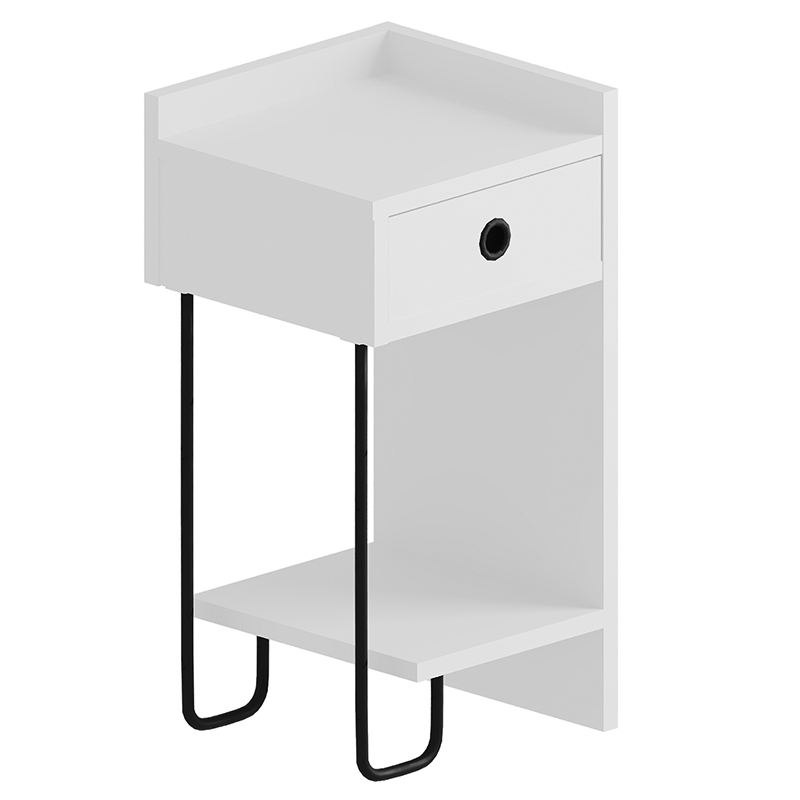 Прикроватная тумба белого цвета с ящиком и открытой полкой SIRIUS NIGHTSTAND RIGHT MODULE WHITE Белый Черный Прикроватная тумба белого цвета с ящиком и открытой полкой SIRIUS NIGHTSTAND RIGHT MODULE WHITE Белый Черный в Грозном | Loft Concept