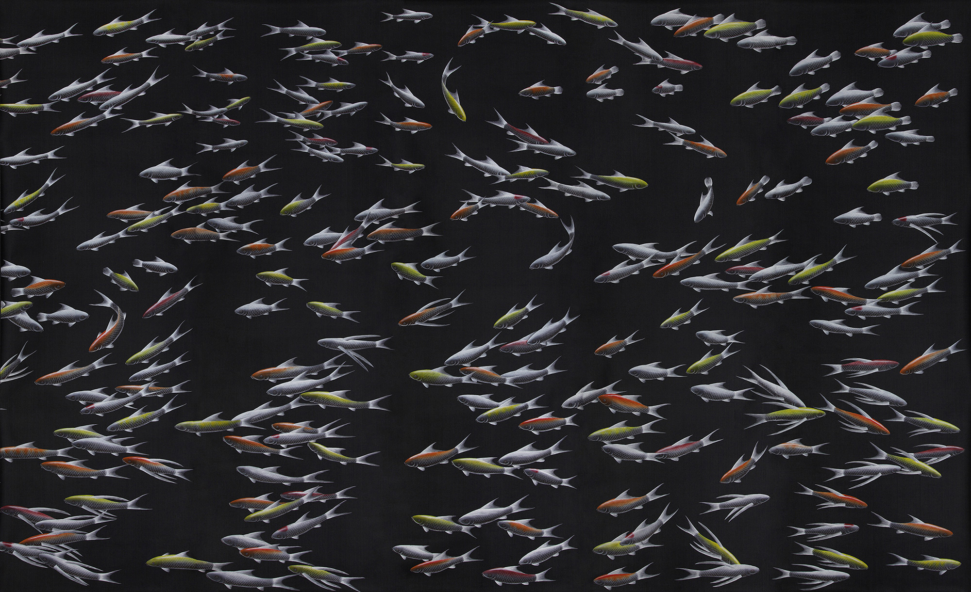 Обои ручная роспись Fishes Koi on Pitch dyed silk Обои ручная роспись Fishes Koi on Pitch dyed silk - постер Loft-Concept в Грозном