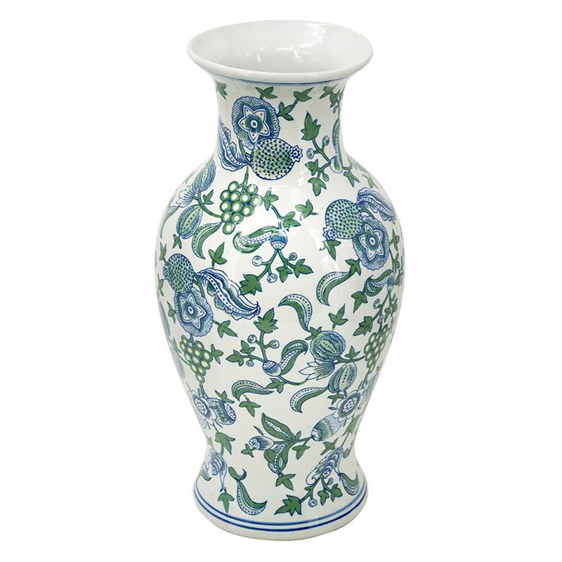 Ваза с зелено-голубым цветочным узором на белом фоне 47 см Blue & White Ornament Белый Синий Зеленый Ваза с зелено-голубым цветочным узором на белом фоне 47 см Blue & White Ornament Белый Синий Зеленый в Грозном | Loft Concept
