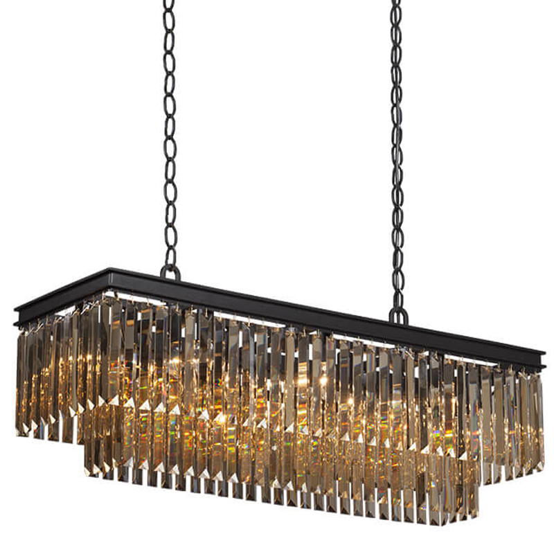 Люстра Odeon Amber Glass Rectangular Chandelier Black iron Янтарное стекло длина 100 Черный матовый в Грозном | Loft Concept 