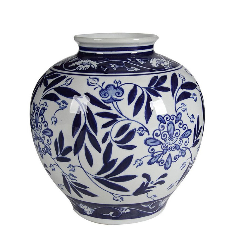 Ваза округлой формы с бело-синим цветочным орнаментом Blue & White Ornament Белый Синий Ваза округлой формы с бело-синим цветочным орнаментом Blue & White Ornament Белый Синий в Грозном | Loft Concept