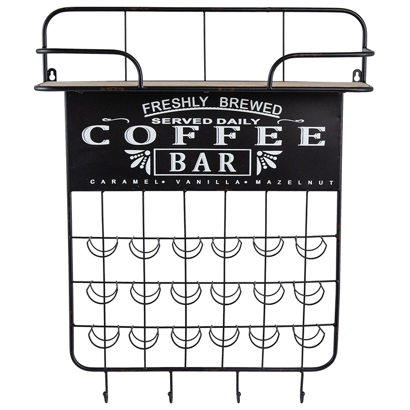 Настенная полка с крючками Coffee Bar Черный Бежевый Белый Настенная полка с крючками Coffee Bar Черный Бежевый Белый в Грозном | Loft Concept