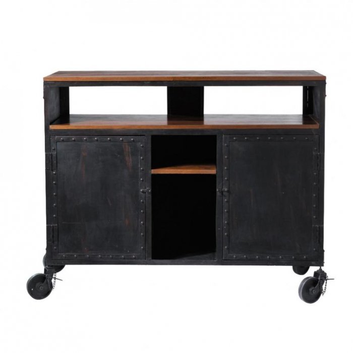 Комод в стиле Индастриал на колёсах Industrial Bar Oak Chest Черный Комод в стиле Индастриал на колёсах Industrial Bar Oak Chest Черный в Грозном | Loft Concept