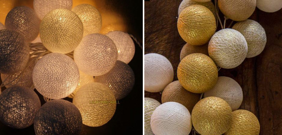 Гирлянда хлопковые фонарики Сotton Ball Gold Mix - Loft-Concept в Грозном