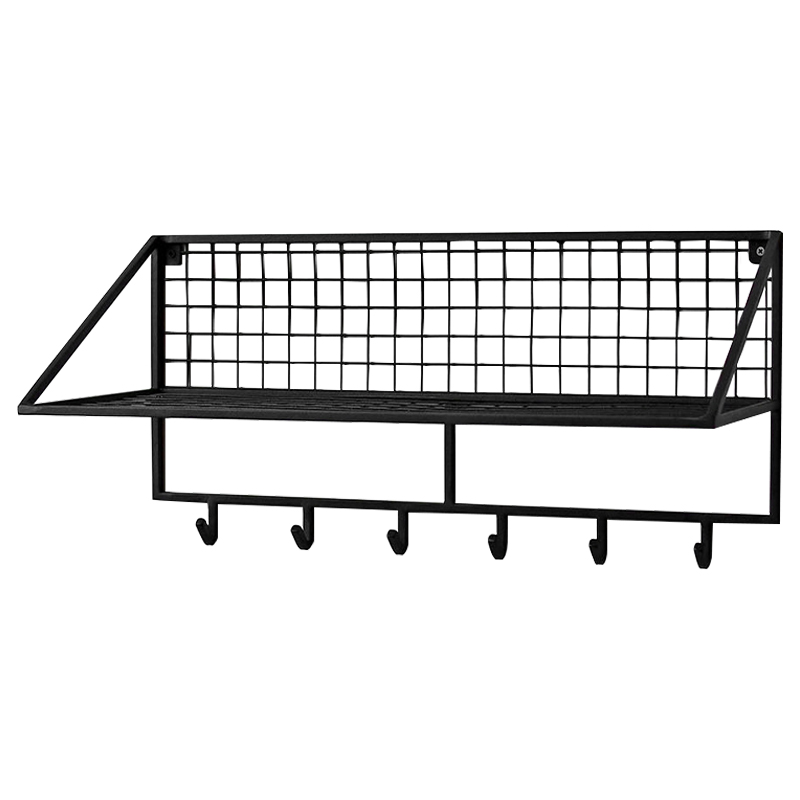 Вешалка с полкой Rhian Industrial Metal Rust Shelf Black Черный Вешалка с полкой Rhian Industrial Metal Rust Shelf Black Черный в Грозном | Loft Concept