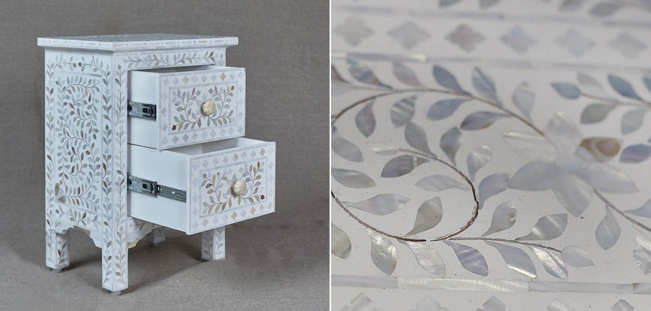 Тумба инкрустация перламутром Inlaid Bone White c 2 ящиками Тумба инкрустация перламутром Inlaid Bone White c 2 ящиками - Loft-Concept в Грозном