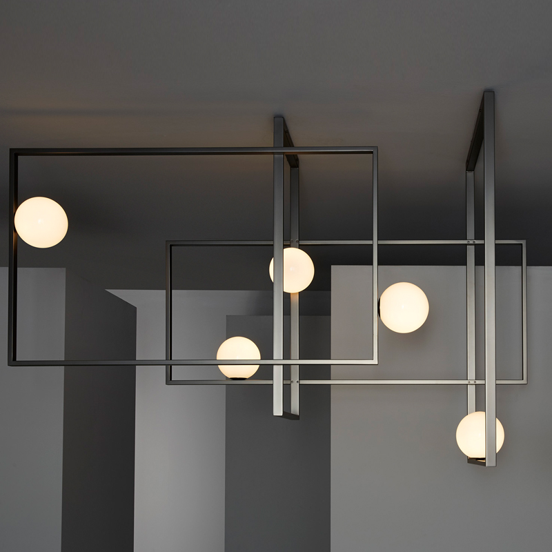 Люстра Mondrian Glass Venicem Ceiling Lamp graphite Белое матовое стекло Графит сатин Люстра Mondrian Glass Venicem Ceiling Lamp graphite Белое матовое стекло Графит сатин в Грозном | Loft Concept
