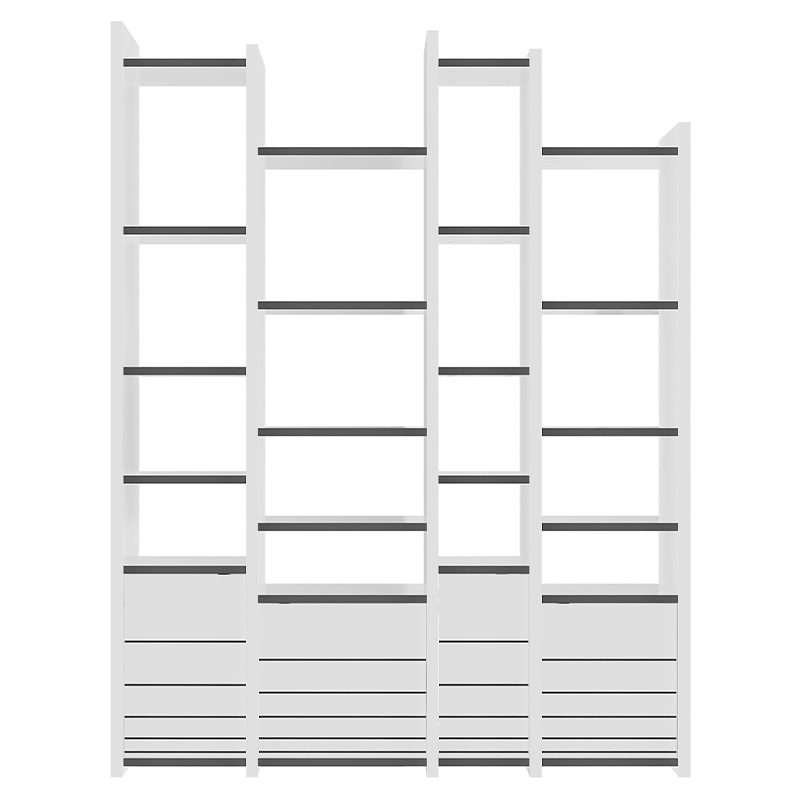 Стеллаж прямой ассиметричный с полками и 4-мя дверцами ARYA BOOKCASE WHITE Белый Серый Стеллаж прямой ассиметричный с полками и 4-мя дверцами ARYA BOOKCASE WHITE Белый Серый в Грозном | Loft Concept
