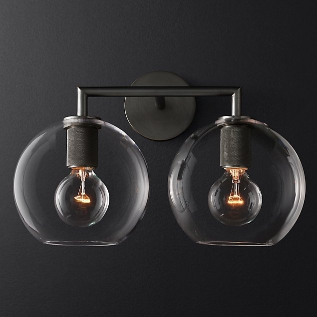 Бра RH Utilitaire Globe Shade Double Sconce Black Прозрачное Стекло Темная бронза Бра RH Utilitaire Globe Shade Double Sconce Black Прозрачное Стекло Темная бронза в Грозном | Loft Concept