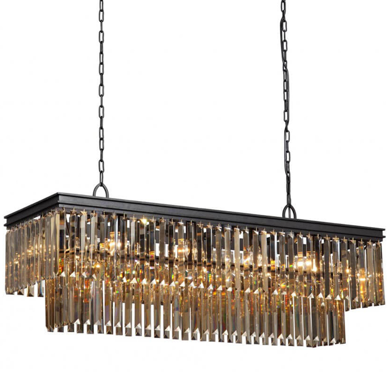 Люстра Odeon Amber Glass Rectangular Chandelier Black iron Янтарное стекло длина 120 Черный матовый в Грозном | Loft Concept 
