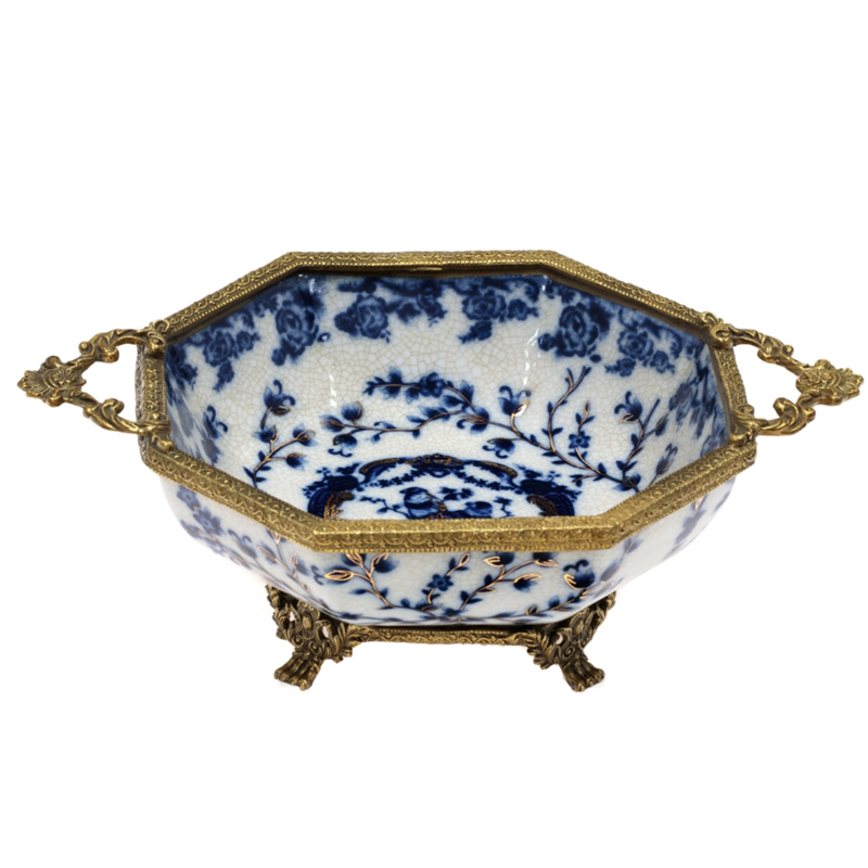 Чаша Bronze Edging Bowl Синий Белый Бронза Чаша Bronze Edging Bowl Синий Белый Бронза в Грозном | Loft Concept