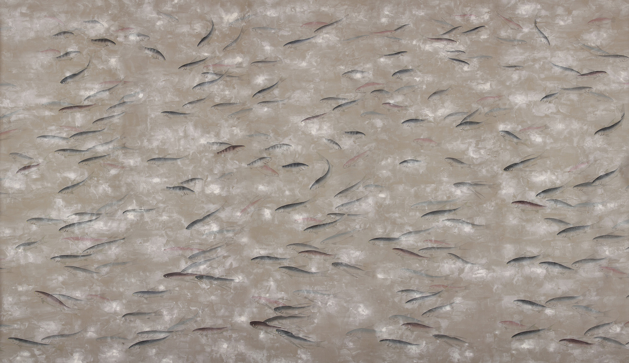 Обои ручная роспись Fishes Blue Pearl on Lead Grey dyed silk with antiquing Обои ручная роспись Fishes Blue Pearl on Lead Grey dyed silk with antiquing - постер Loft-Concept в Грозном