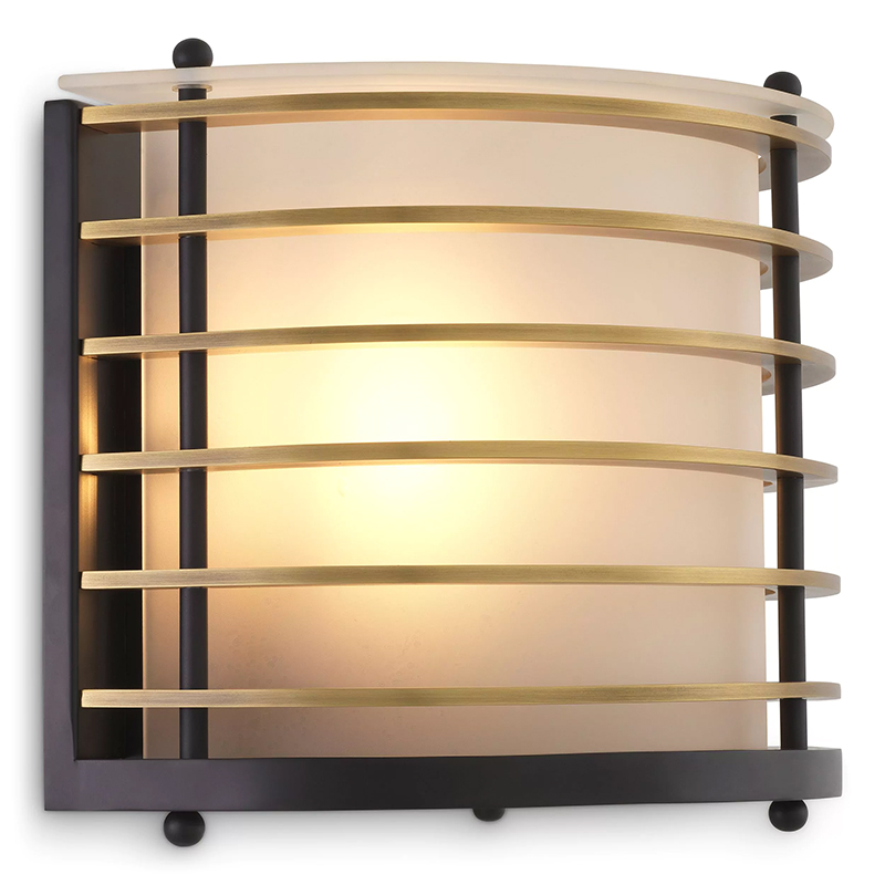 Бра Eichholtz Wall Lamp Logan Черный Латунь Белое матовое стекло в Грозном | Loft Concept 