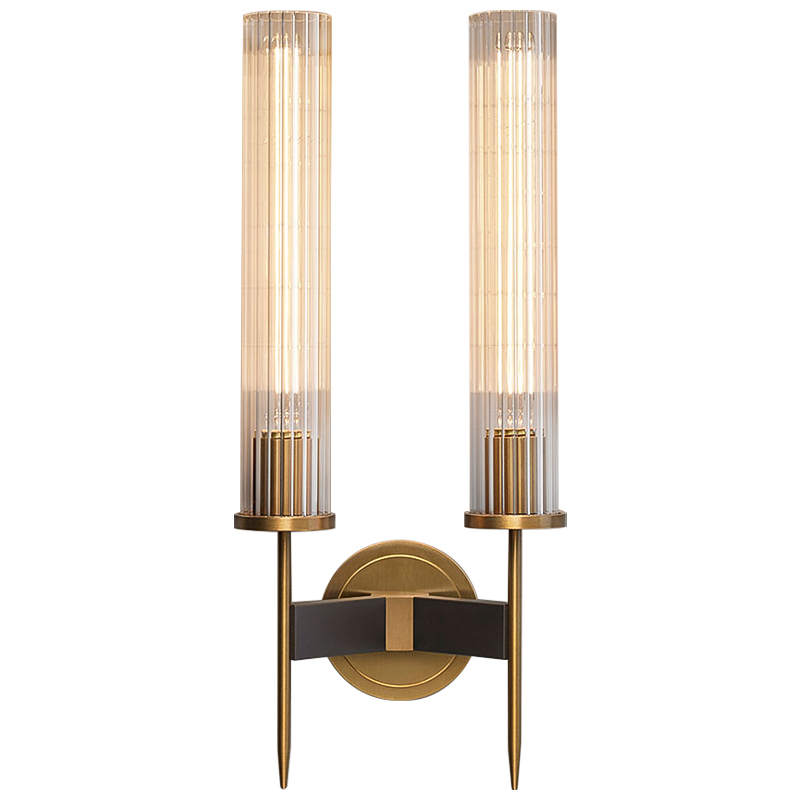 Бра Jonathan Browning ALOUETTE DOUBLE SCONCE Прозрачное Стекло Латунь Черный Бра Jonathan Browning ALOUETTE DOUBLE SCONCE Прозрачное Стекло Латунь Черный в Грозном | Loft Concept