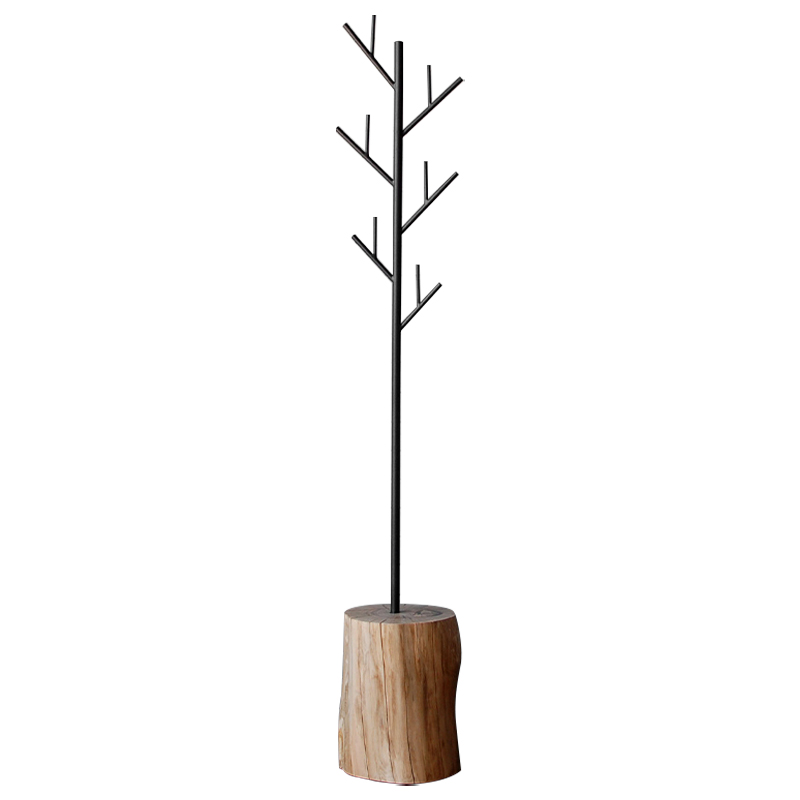 Вешалка Metal Branches and Stump Floor Hanger Black Черный Светлый дуб в Грозном | Loft Concept 