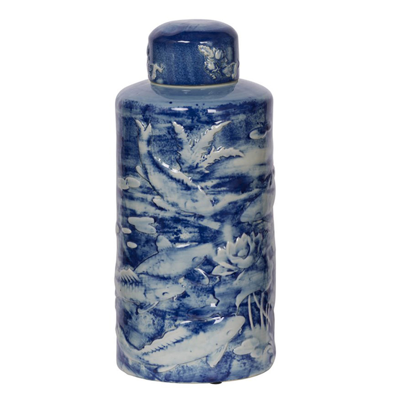 Ваза с крышкой Blue & White Fish Ornament Белый Синий Ваза с крышкой Blue & White Fish Ornament Белый Синий в Грозном | Loft Concept